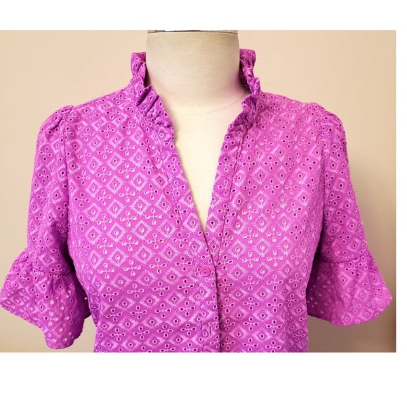 Lilly Pulitzer Calynn Eyelet Button Down Blouse Size-4 Wild Fuchsia - Picture 9 of 11
